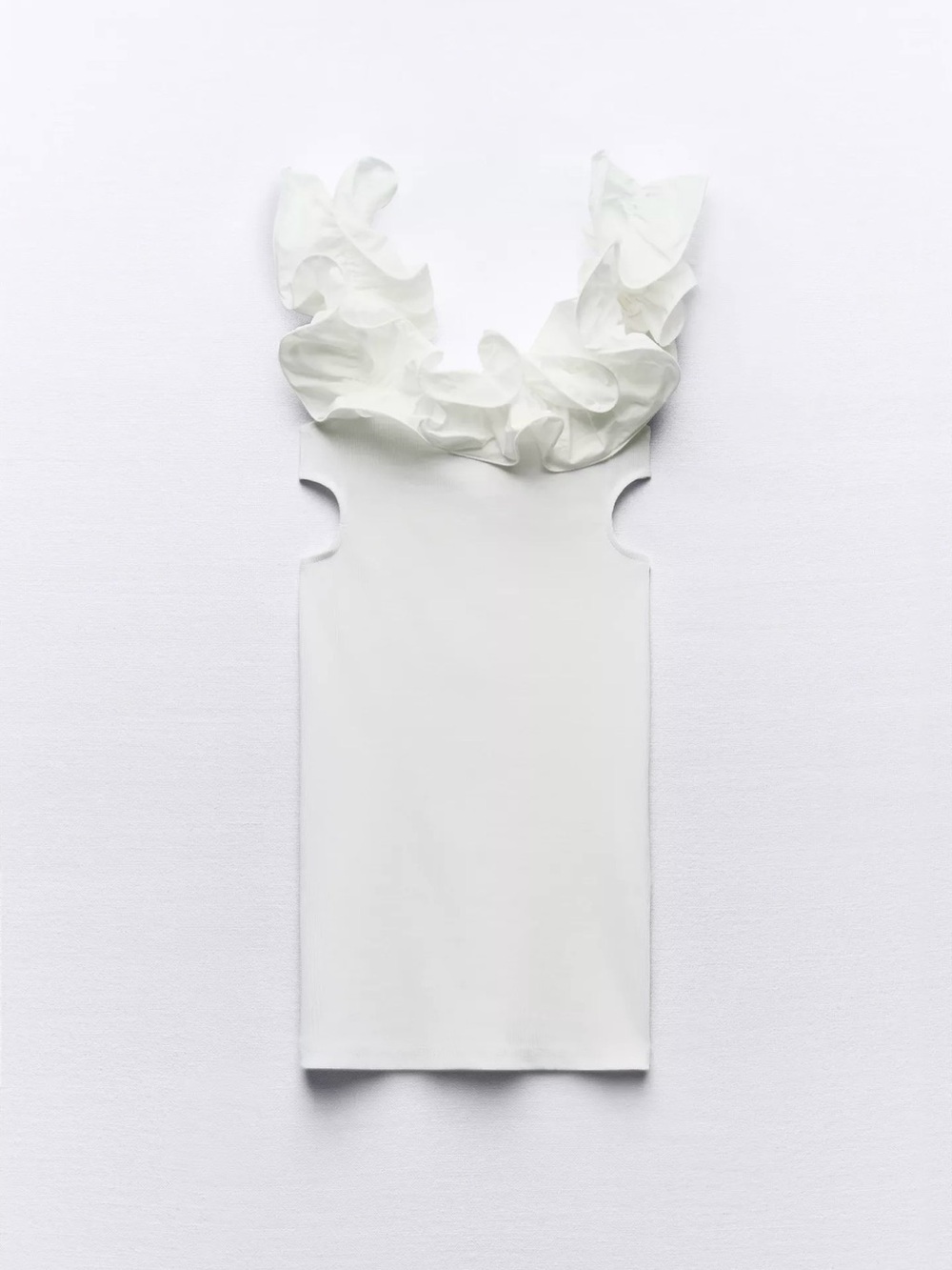 Zara White Ruffle Fitted Mini Dress Sz L NWT